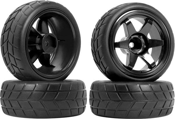 RC Station RC Drift Wheels and Tires, 1/10 1/16 Preglued 4PCS 12mm Hex for Traxxas Tamiya Kyosho HPI