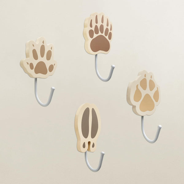 Thungeek Four-Piece Set of Wooden Animals Tracks Hooks for Kids - Fox, Deer,