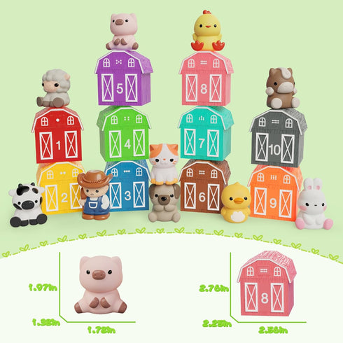 20 PCS Farm Animal Barn Toy & Finger Puppets, Montessori Learning Toy for Toddlers 1-3 Years Old