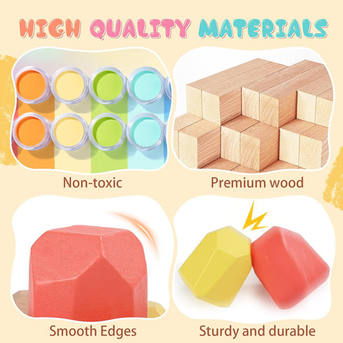 36PCS 3 4 5 3-5 Wooden Stacking Rocks Building Blocks, Montessori Toys for year old Stacking Game Sensory Preschool
