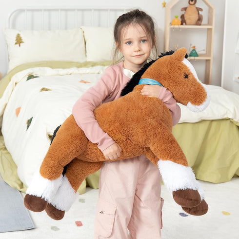 MaoGoLan Large 33" Horse Plush Stuffed Animal, Ridable Pony Plush Toy for Kids Girls, Tan