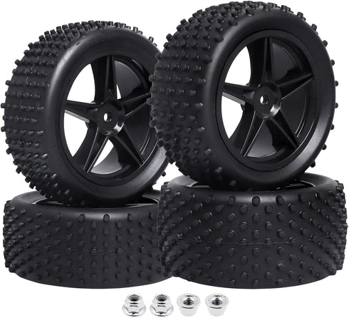 Hobbypark Front and Rear Tires & Wheels Set, 12mm Hex Hubs for Redcat HPI Exceed RC 1/10 Off Road Buggy