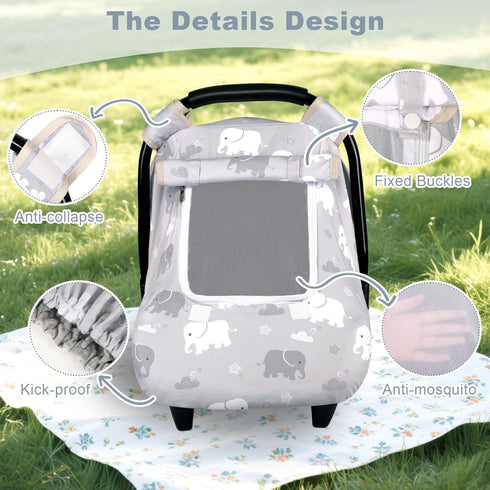 3D Windproof Baby Car Seat Cover, Mink Dot Infant Car Seat Canopy with Breathable Mesh Window, Baby Carrier for All
