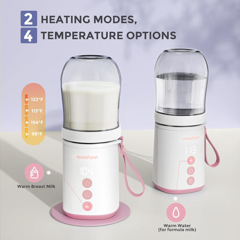 2 MOMFANN Portable Bottle Warmer, Travel Baby Bottle Warmer for Breastmilk On The Go, Leak-Proof, Modes Fast Heating