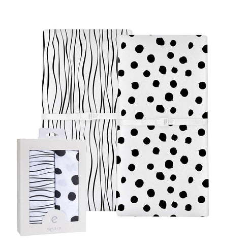 Changing Pad Cover Set by Ely's & Co | 2 Pack 100% Jersey Cotton Black and White Abstract Stripes and Dots