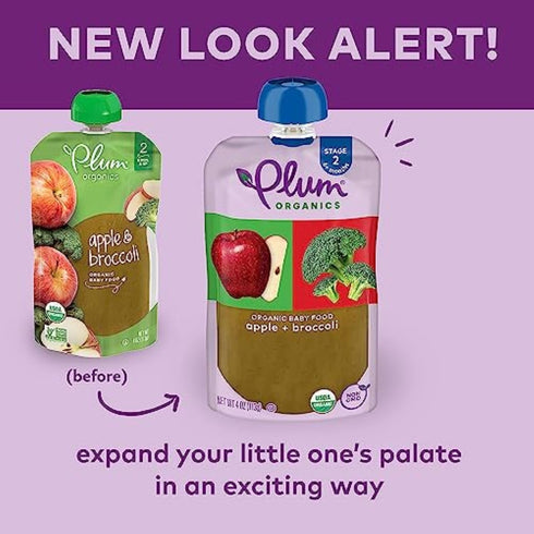 Plum Organics Stage 2 Organic Baby Food, Apple and Broccoli, 4 oz Pouch (Pack of 6)