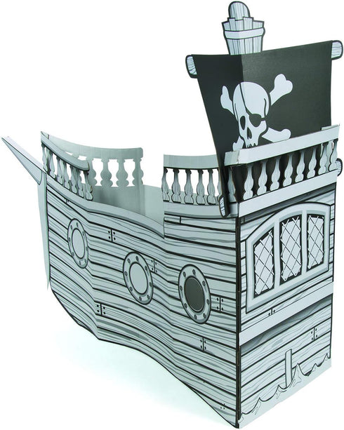 5 10" 4 8 1/2" Fun Express Ft. x Ft. Color Your Own Pirate Ship White Cardboard Playhouse - Great for School, Daycare
