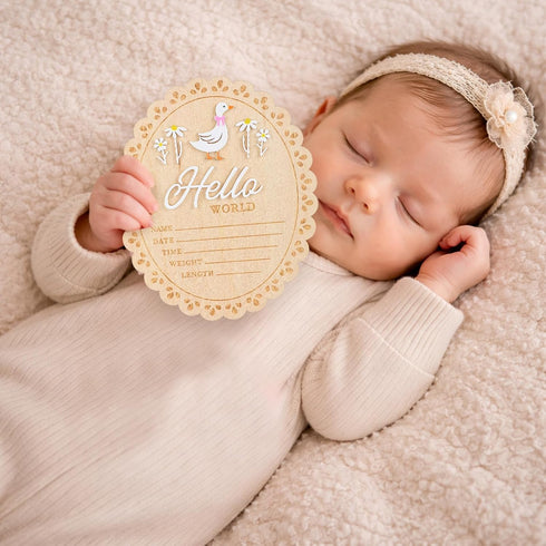 Penitue 15cm/5.91in Baby Girl Announcement Sign, Double-Sided Wooden Hello World Newborn Sign Welcome Baby Board Birth