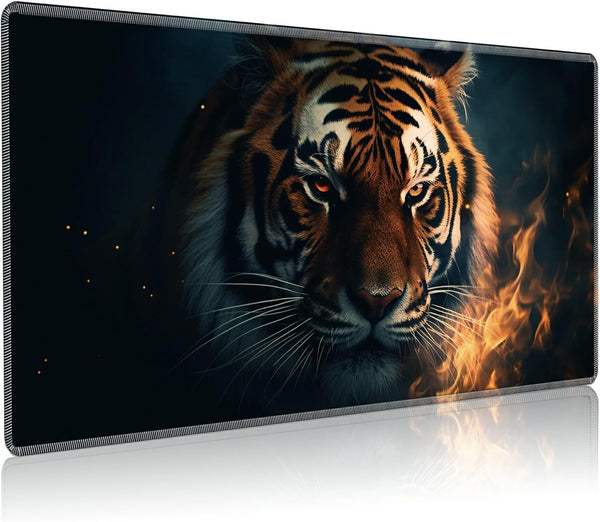 MTG Playmat, 24 x 14 Inches Game Mat for TCG and Card Games, Non-Slip Base with Stitched Edges, Tiger
