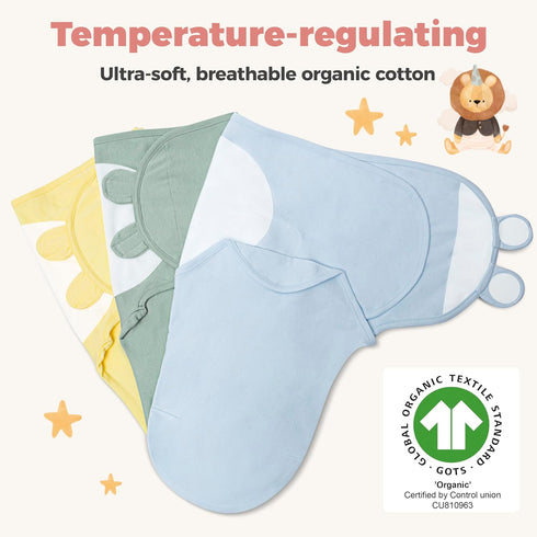 Generic Blankets-3 Pack Cozy Set Organic Cotton Baby Swaddle Ultra-Soft, Breathable & Temperature- Regulating Newborn