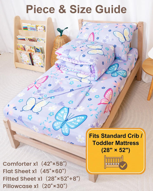 Set, 4-Piece Set TinyPalsa Butterfly Toddler Bedding Comforter for Girls and Boys, Breathable Crib Bedding Includes