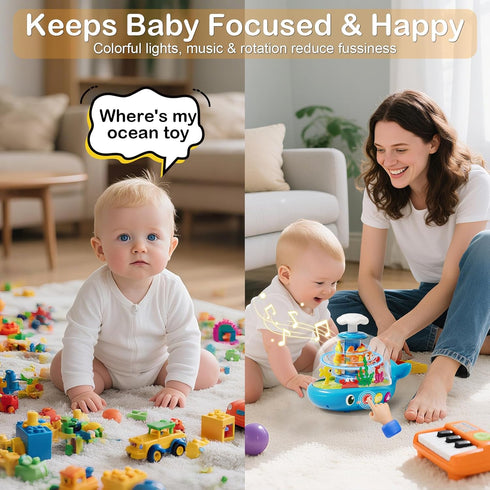 Toylfort 6 Whale Sensory Spinner Toy for Baby: Light Up Rotating Play with Music Safe ABS Early Learning Educational