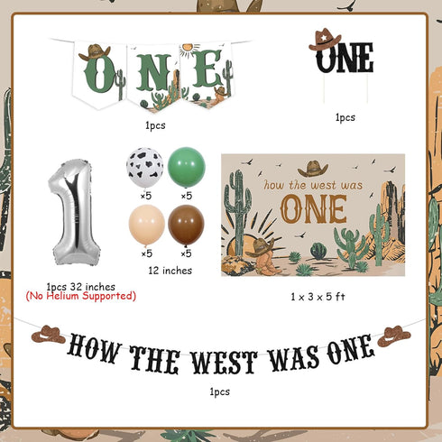 1 1st How The West Was One Year Old Party Decorations, Western First Birthday Decorations, Cow Print Green Brown