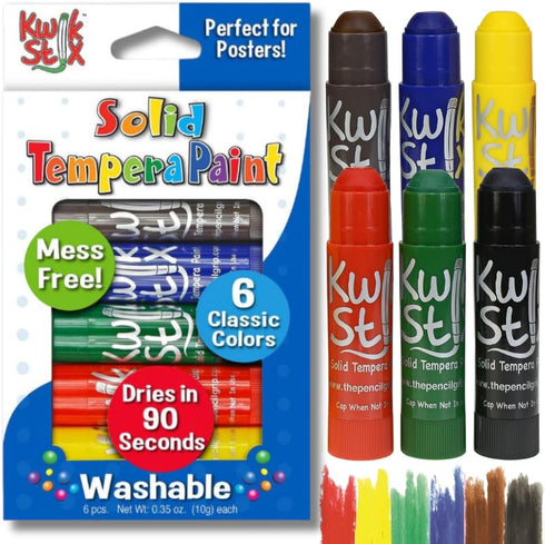 Kwik Stix Solid Tempera Paint Sticks, 6 Classic Colors, Washable, Non-Toxic, Quick Drying for Kids