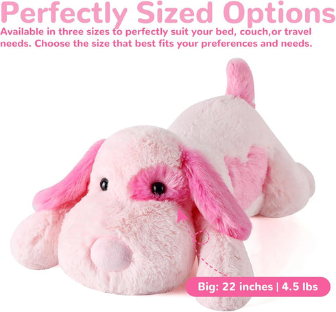 22 Inch 4.5 (22" 4.5 lbs) meowtastic Pink Dog Weighted Stuffed Animals - Pounds Weighted Plush Dog Stuffed Animals