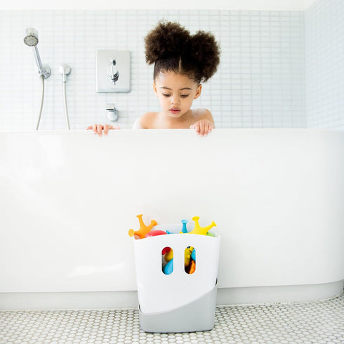 Gray Ubbi Bath Toy Organizer with Removable Drying Rack & Scoop for Toddlers