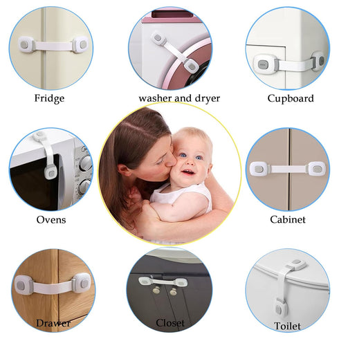 Fursafe&Q Baby Cabinet Locks, Child Safety Proofing Strap Locks for Drawers, Fridge, Ovens, and Toilets (Grey, 2 Pack)
