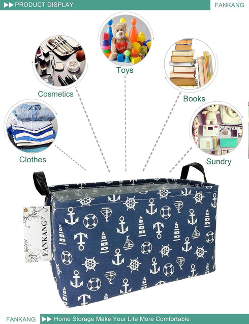 FANKANG Foldable Canvas Laundry Basket, Nursery Hamper with Waterproof PE Coating, Rec-Sailboat