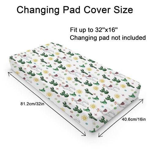 Cute Llama Changing Pad Cover Funny Llama Cactus Leaves Sun Diaper Change Table Sheets for Boys Girls Desert Animal Soft Breathable Stretch Fitted Changing Mat Sheets Cover 32''x16''