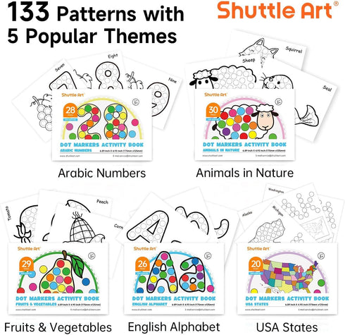 36 135 5 Shuttle Art Dot Markers, Colors Washable with Activity Sheets, Activity Books, Fun Art Supplies for Kids