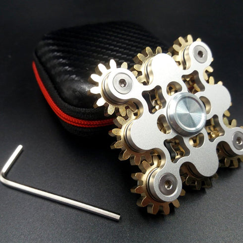 Pure Brass Fidget Spinner, Gears Linkage Toy for Focus Meditation, EDC, ADHD, 9 Gears, White