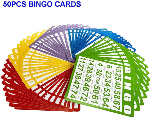Yuanhe Deluxe Bingo Games Set - Metal Cage with Calling Board, 50 Bingo Cards, 300 Colorful Chips, 75 Colored Balls