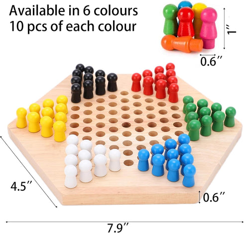 Wooden Chinese Checkers Board Game Set, Colorful Chinese Checkers Board Game Classic Strategy Family Board Game for Kids and Adults 7.8 inch