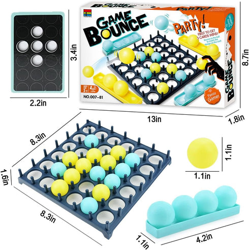 Bounce Ball Game for Family, Adults, Teens & Children with 9 Cards, 16 Balls, and 1 Game Grid - Perfect Holiday Toy