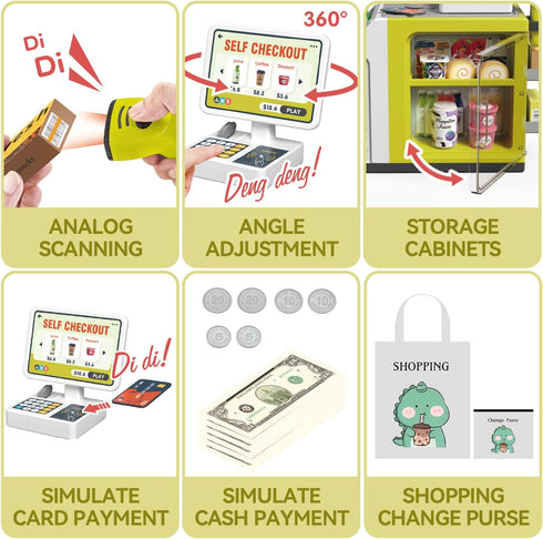 POFJOEQ Playset 48PCS 3+ (668-124) Cash Register for Kids - Pretend Play Money, Calculator, Scanner, Credit Card