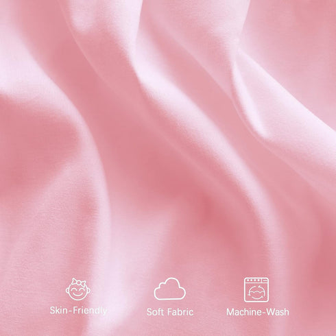 Pink Crib Skirt Pleated with White Pompoms, 14" Drop Bedding Dust Ruffle for Girls, Fade Resistant Machine Wash