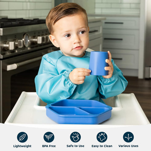 Tiny Twinkle Silicone Suction Baby Plate, Divided Dish for First Foods and Self-Feeding Toddlers (Indigo Plate)