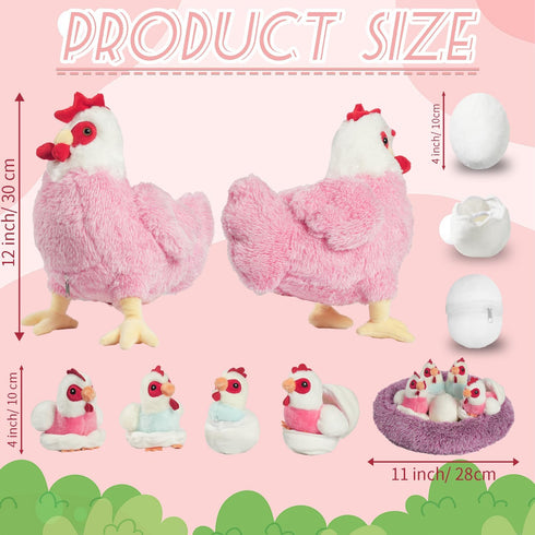 9 1 Set, in Chicken Stuffed Animal Zippered Stuffed Chicken Plush Toys for Kids Egg Laying Hen with Coop, Plush