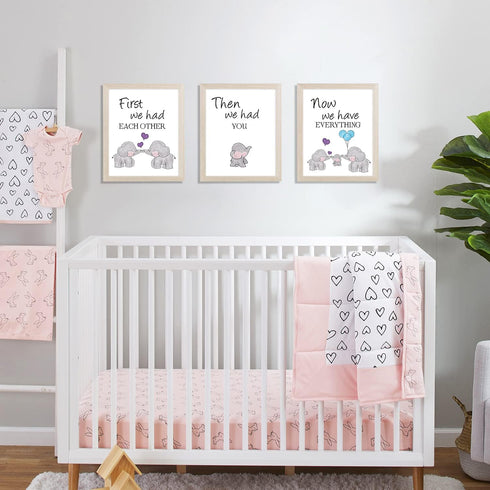 KAIRNE Watercolor Elephant Family Framed Canvas Wall Art ,First We Had Each Other Quote Art Print,Nursery Animal Love