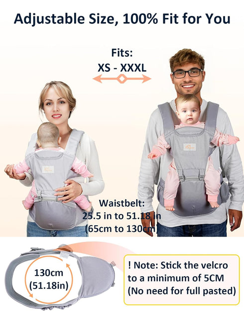 6-in-1 0-36 (7.7-66 lbs) Baby Carrier Newborn to Toddler, Ergonomic Infant Hip Seat Carrier with Storage Pocket