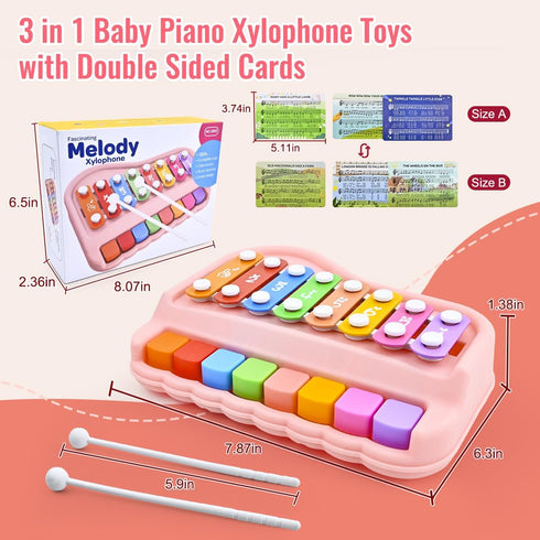 1-3, 1+ 3 1 8 Baby Piano Xylophone Toy for Toddlers Age Montessori Musical Toy Double Sided Cards Pink Educational Gift