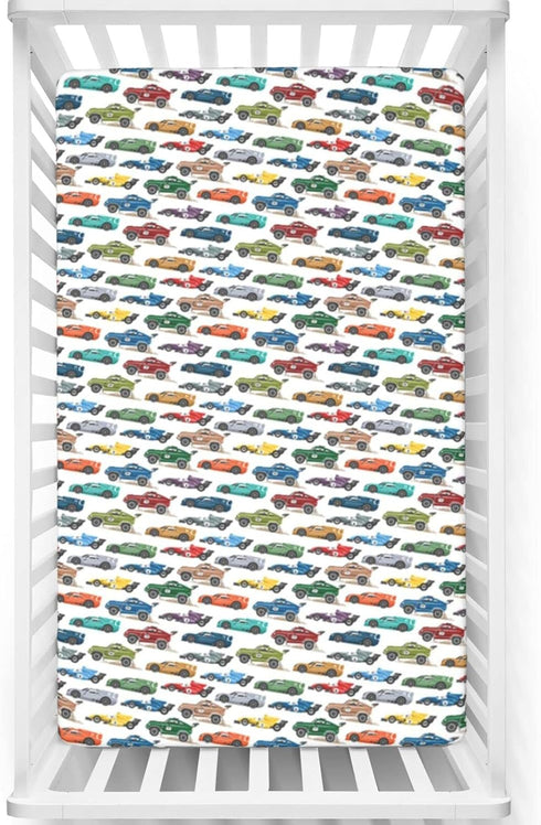 Race Car Themed Fitted Crib Sheet,Standard Crib Mattress Fitted Sheet Soft Polyester