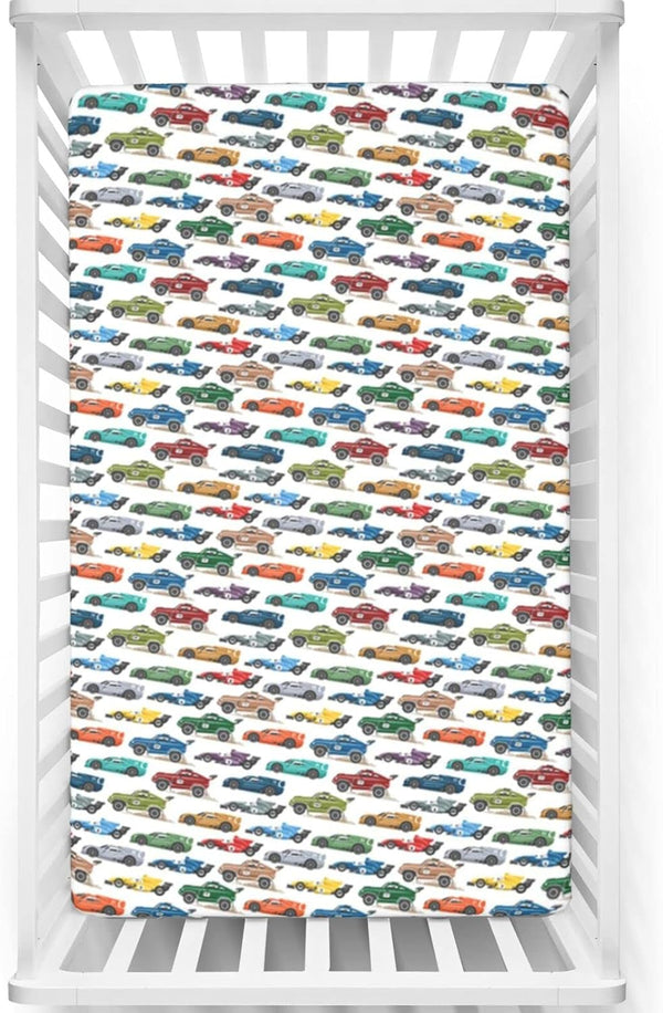 Race Car Themed Fitted Crib Sheet,Standard Crib Mattress Fitted Sheet Soft Polyester