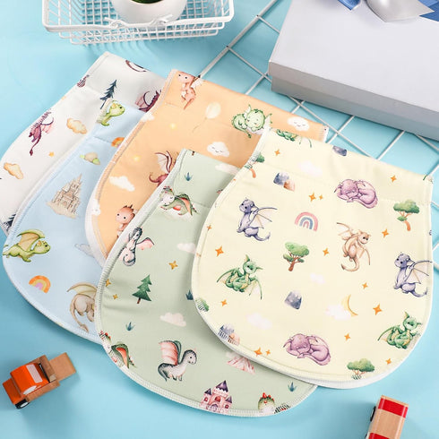 5 Pack 19"x9" Set SmoothNovelty Watercolor Dragon Pattern Baby Burp Cloths Soft Absorbent Burping Rags for Newborns