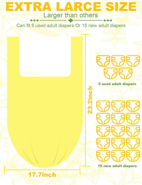 Box,96 96 (23"x18") Large Adult Diaper Disposal Bags with Wall Mount Storage Pcs Blue & Pcs yellow Adult Diaper