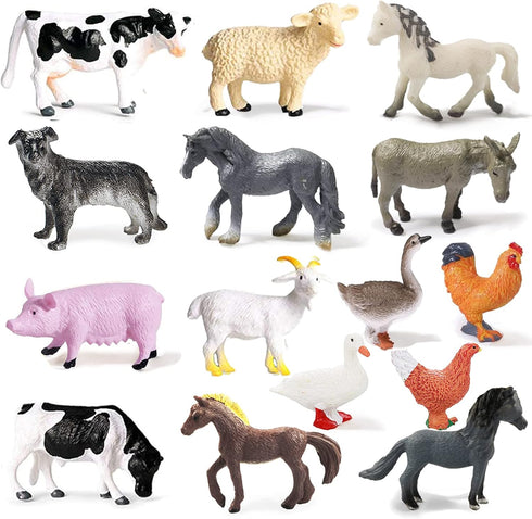 Yowlieu 15 Pcs Mini Figures Toys Realistic Farm Animal Figurines, Plastic Learning Educational