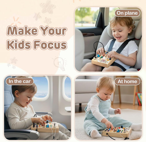 1-3,Montessori 1 2 3 LED Busy Board for Toddlers Toy with Key Switch, Light Up Wood Activity Sensory Board for Fine