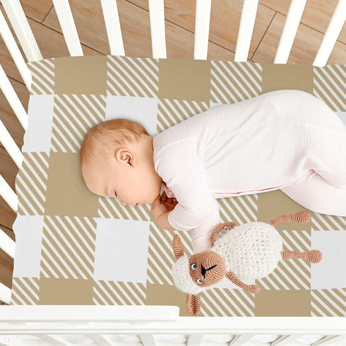 J JOYSAY Bed,39 27 Khaki Buffalo Plaid Check Fitted Crib Sheet for Boys Girls Baby Crib Sheet Crib Mattress Sheet Baby