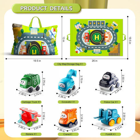 Truck Car Toys for 1 Year Old Boy with Playmat (Storage Bag) | Baby Toys 12-18 Months