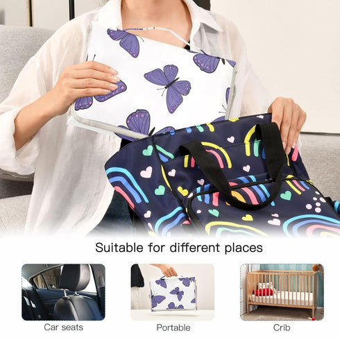 Grkkuti Purple Butterfly Portable Diaper Changing Pad Foldable Compact Diaper Changing Mat with Built-in Pillow Baby