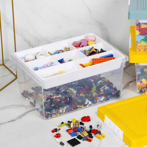 loobuu Plastic Storage Bins with Lids, Stackable Arts Crafts Organizer Box with Removable Tray, Toy Chest for Bricks,