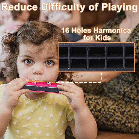 UPINS Harmonica for Kids Adults Beginners, Bulk 4Pcs Cartoon Printed Key of C 16 Hole Harmonica Toy