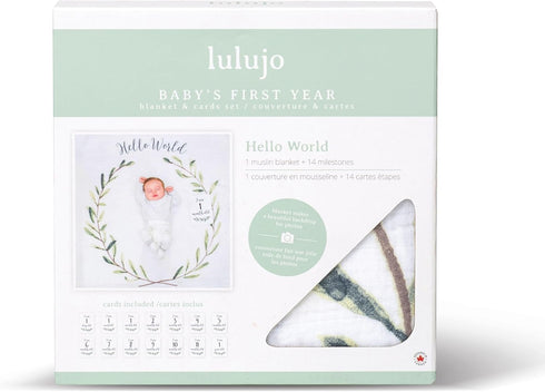 lulujo Baby’s First Year Milestone Blanket and Card Set | 40in x 40in (Hello World)