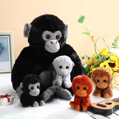 Lenwen 5 Pcs Plush Gorilla Stuffed Animals Set, 14 Inch Large Mommy Gorilla with 4 Baby Gorillas