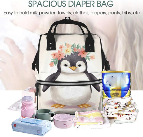 KHIRY Backpack Mummy Backpack Diaper Bag Nappy Baby Bag Goose Wearing Flowers Multifunction Changing Bags for Travel
