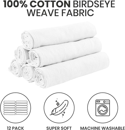 Little Pipers 100% 12 Pack Deluxe Natural Cotton Birdseye Cloth Diapers for Babies - Absorbent Cloth Diapers Burp